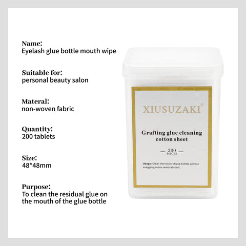 XIUSUZAKI 200 counts Eyelash Extension Glue Nozzle Wipes Paper Cotton Glue Bottle Mouth Cleaning Remover Paper Cleaner Pads XIUSUZAKI 200 counts Eyelash Extension Glue Nozzle Wipes Paper Cotton Glue Bottle Mouth Cleaning Remover Paper Cleaner Pads