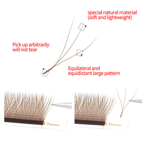 XIUSUZAKI Brown 3D W-Shaped Eyelashes Extensions 3 Tip C/D Curl High Quality Idividual Lash