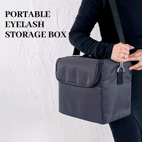 XIUSUZAKI Portable Eyelash Storage Box Eyelash Extension Tools Bag Cosmetic Case Black