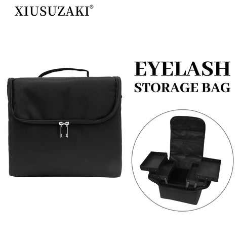 XIUSUZAKI Portable Eyelash Storage Box Eyelash Extension Tools Bag Cosmetic Case Black