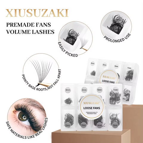 XIUSUZAKI Eyelash Extension Premade Fans 4D 5D Short Stem Loose Premade Volume Fans Lash