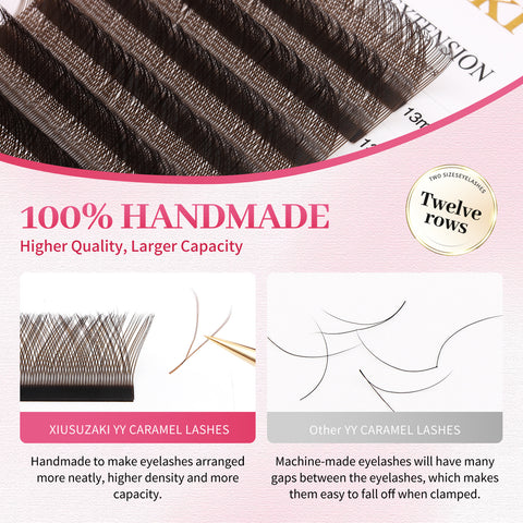 XIUSUZAKI Brown YY Shape Hand Woven Premium Synthetic Mink Eyelashes High Quality Soft Natural Meshy Net Cross False Eyelashes