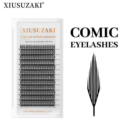 XIUSUZAKI 12 Rows Custom Private Label Super Soft Comic Book Beauty Salon Premade Special Grafting Comic Spire Eyelash Extension