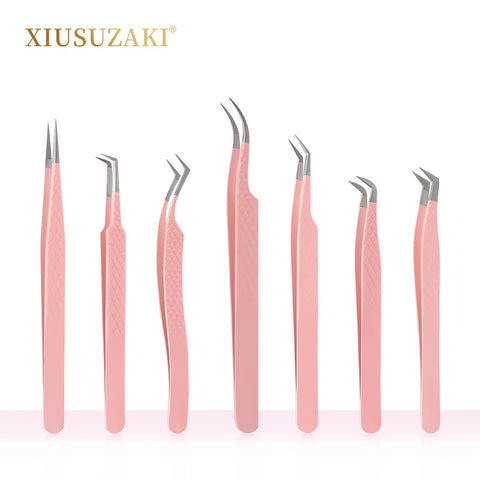 XIUSUZAKI High Precision Eyelash Extension Tweezers, Stainless Steel Pink 3D Lash Precision Clip for Eyelash Makeup