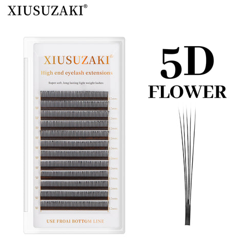 XIUSUZAKI 5D Flower Fairy Flora Lashes Cluster Classic Individual Eyelash Extension LashesMatte Black Professional Soft Natural