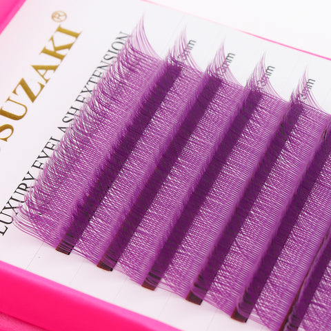 XIUSUZAKI YY Shape Eyelash Extensions Blue Purple Waved carton box Premade Volume Lashes Fluffy Natural