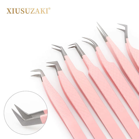 XIUSUZAKI High Precision Eyelash Extension Tweezers, Stainless Steel Pink 3D Lash Precision Clip for Eyelash Makeup