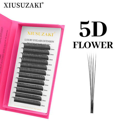 XIUSUZAKI 5D Flower Fairy Flora Lashes Cluster Classic Individual Eyelash Extension Carton LashesMatte Black Professional Soft Natural