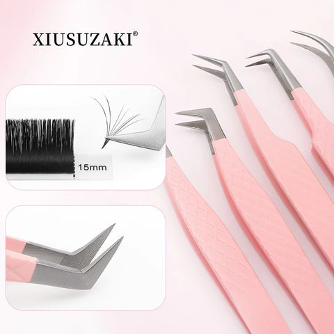 XIUSUZAKI High Precision Eyelash Extension Tweezers, Stainless Steel Pink 3D Lash Precision Clip for Eyelash Makeup