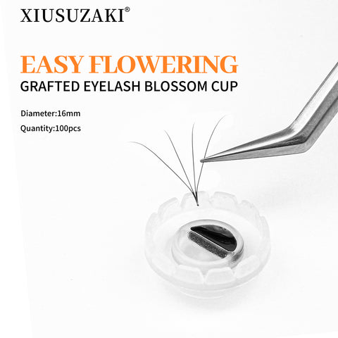 XIUSUZAKI 100 pcs False Eyelashes Blossom Ring Cup Planting Grafting Rapid Bloom Sun Flower Glue Cup Fan Extension Makeup Tool