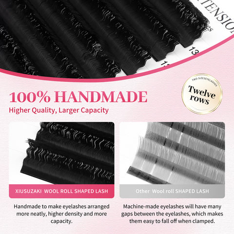 XIUSUZAKI Private label 0.07mm Professional Natural Looking Wool Curled Lashes Wavy PPL Eyelashes extensions Wool Roll lashes