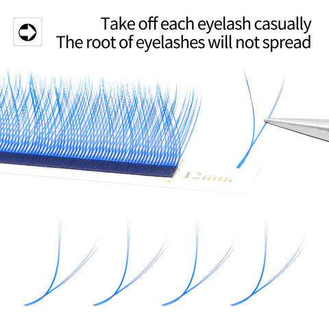 XIUSUZAKI YY Shape Eyelash Extensions Blue Purple Waved 4D Premade Volume Lashes Fluffy Natural