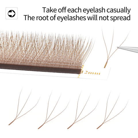 XIUSUZAKI Brown 3D W-Shaped Eyelashes Extensions 3 Tip C/D Curl High Quality Idividual Lash