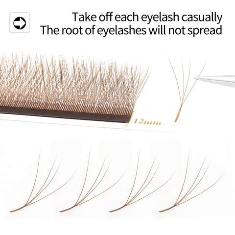 XIUSUZAKI Brown 4D W-Shaped Eyelashes Extensions 4 Tip C/D Curl High Quality Idividual Lash