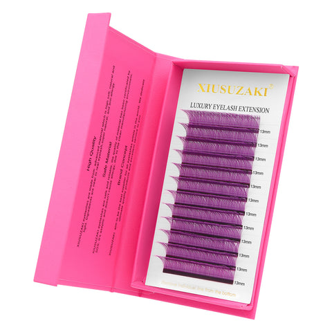 XIUSUZAKI YY Shape Eyelash Extensions Blue Purple Waved carton box Premade Volume Lashes Fluffy Natural