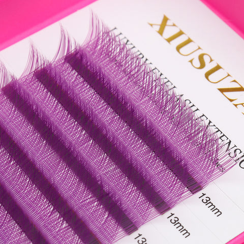 XIUSUZAKI YY Shape Eyelash Extensions Blue Purple Waved carton box Premade Volume Lashes Fluffy Natural