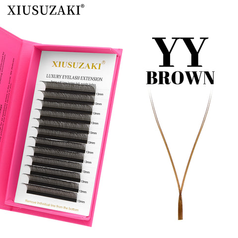 XIUSUZAKI Brown YY Shape Hand Woven Premium Synthetic Mink Eyelashes High Quality Soft Natural Meshy Net Cross False Eyelashes