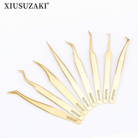 XIUSUZAKI High precision eyelash extension forceps, stainless steel eyelash 3D precise clip for makeup titanium alloy