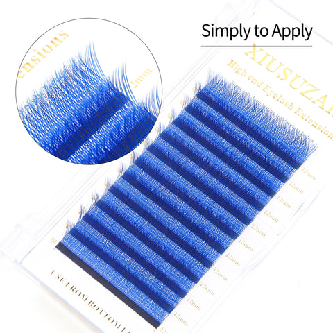 XIUSUZAKI YY Shape Eyelash Extensions Blue Purple Waved 4D Premade Volume Lashes Fluffy Natural