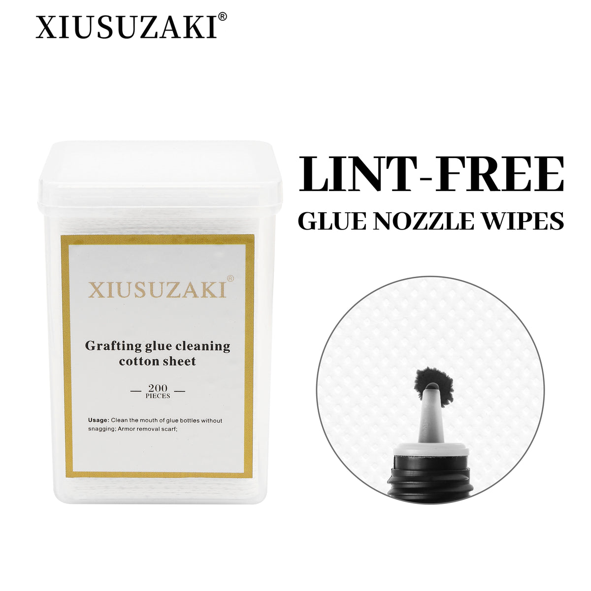 XIUSUZAKI 200 counts Eyelash Extension Glue Nozzle Wipes Paper Cotton Glue Bottle Mouth Cleaning Remover Paper Cleaner Pads