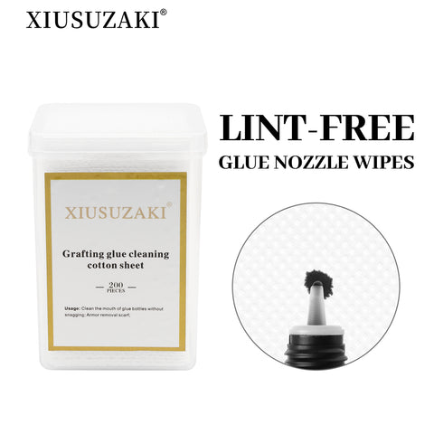 XIUSUZAKI 200 counts Eyelash Extension Glue Nozzle Wipes Paper Cotton Glue Bottle Mouth Cleaning Remover Paper Cleaner Pads