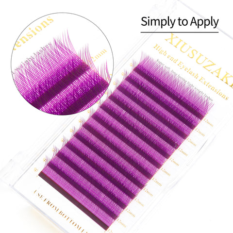 XIUSUZAKI YY Shape Eyelash Extensions Blue Purple Waved 4D Premade Volume Lashes Fluffy Natural