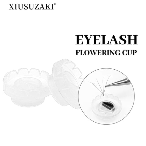 XIUSUZAKI 100 pcs False Eyelashes Blossom Ring Cup Planting Grafting Rapid Bloom Sun Flower Glue Cup Fan Extension Makeup Tool