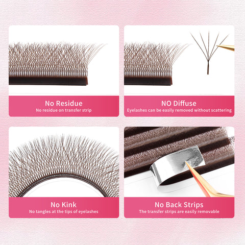 XIUSUZAKI Brown 5D W-Shaped Brown Eyelashes Extensions 5 Tip C/D Curl High Quality Idividual Lash