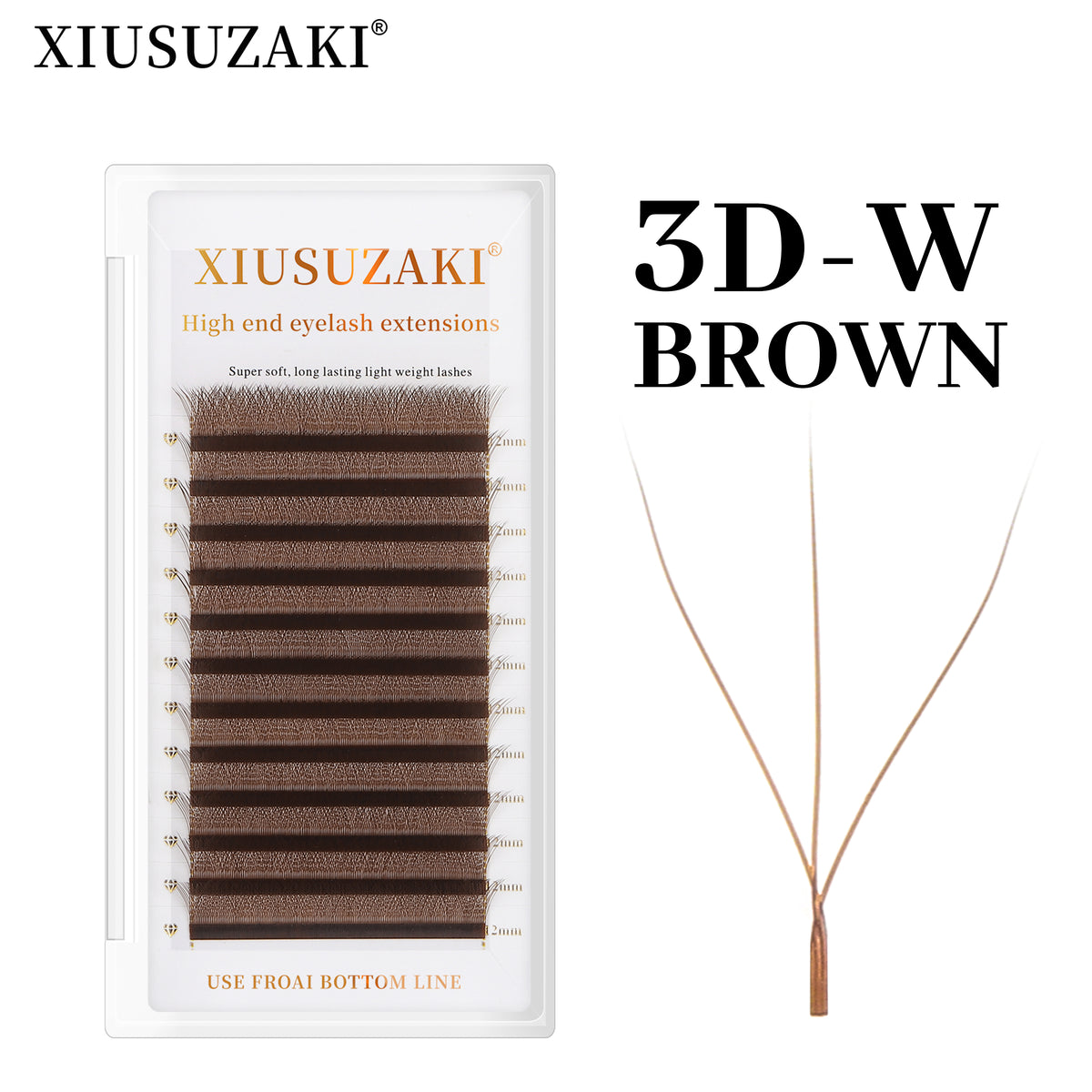 XIUSUZAKI Brown 3D W-Shaped Eyelashes Extensions 3 Tip C/D Curl High Quality Idividual Lash