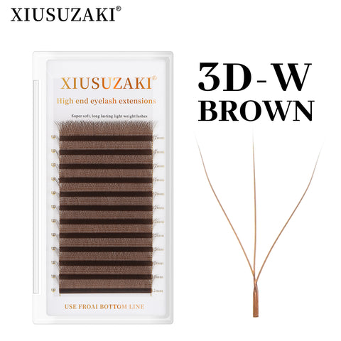 XIUSUZAKI Brown 3D W-Shaped Eyelashes Extensions 3 Tip C/D Curl High Quality Idividual Lash