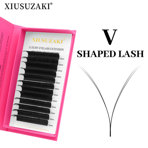 XIUSUZAKI V Shape Hand Woven Premium Soft Light Natural Eyelashes Extension Black  Carton box V shape Eyelash