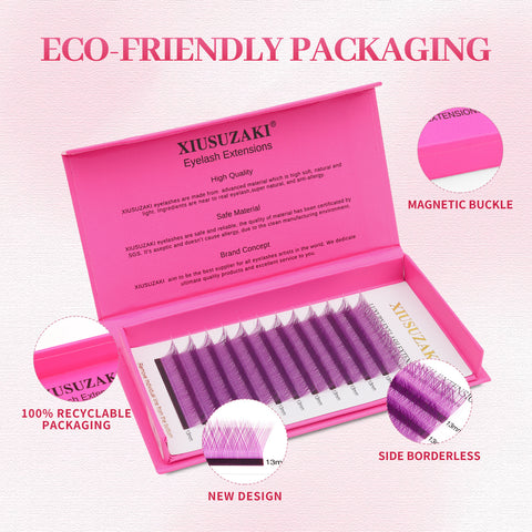 XIUSUZAKI YY Shape Eyelash Extensions Blue Purple Waved carton box Premade Volume Lashes Fluffy Natural