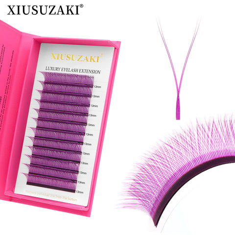 XIUSUZAKI YY Shape Eyelash Extensions Blue Purple Waved carton box Premade Volume Lashes Fluffy Natural