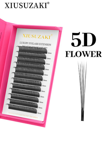 XIUSUZAKI 5D Flower Fairy Flora Lashes Cluster Classic Individual Eyelash Extension Carton LashesMatte Black Professional Soft Natural