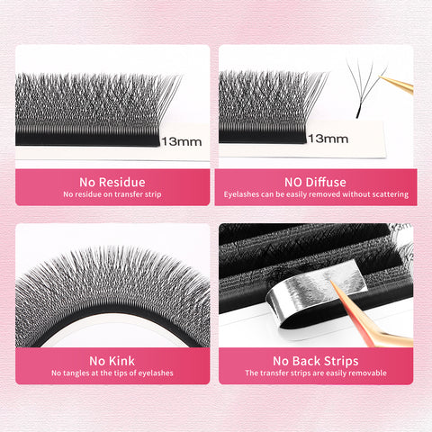 XIUSUZAKI Bloom Automatic Flowering Premade Fans Natural Soft Light Lashes Volume 4D W Shaped Eyelash Extensions