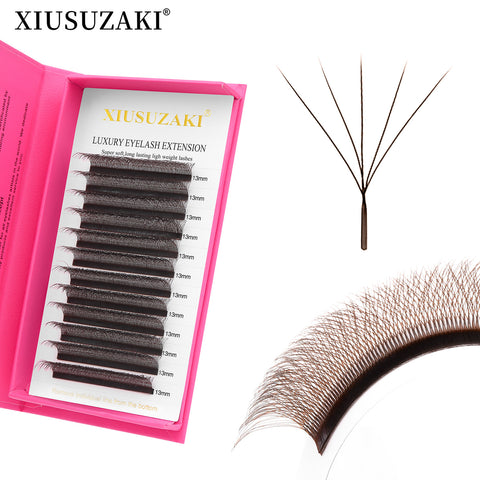 XIUSUZAKI Brown 5D W-Shaped Brown Eyelashes Extensions 5 Tip C/D Curl High Quality Idividual Lash