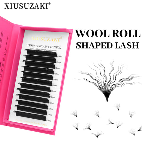 XIUSUZAKI Private label 0.07mm Professional Natural Looking Wool Curled Lashes Wavy PPL Eyelashes extensions Wool Roll lashes