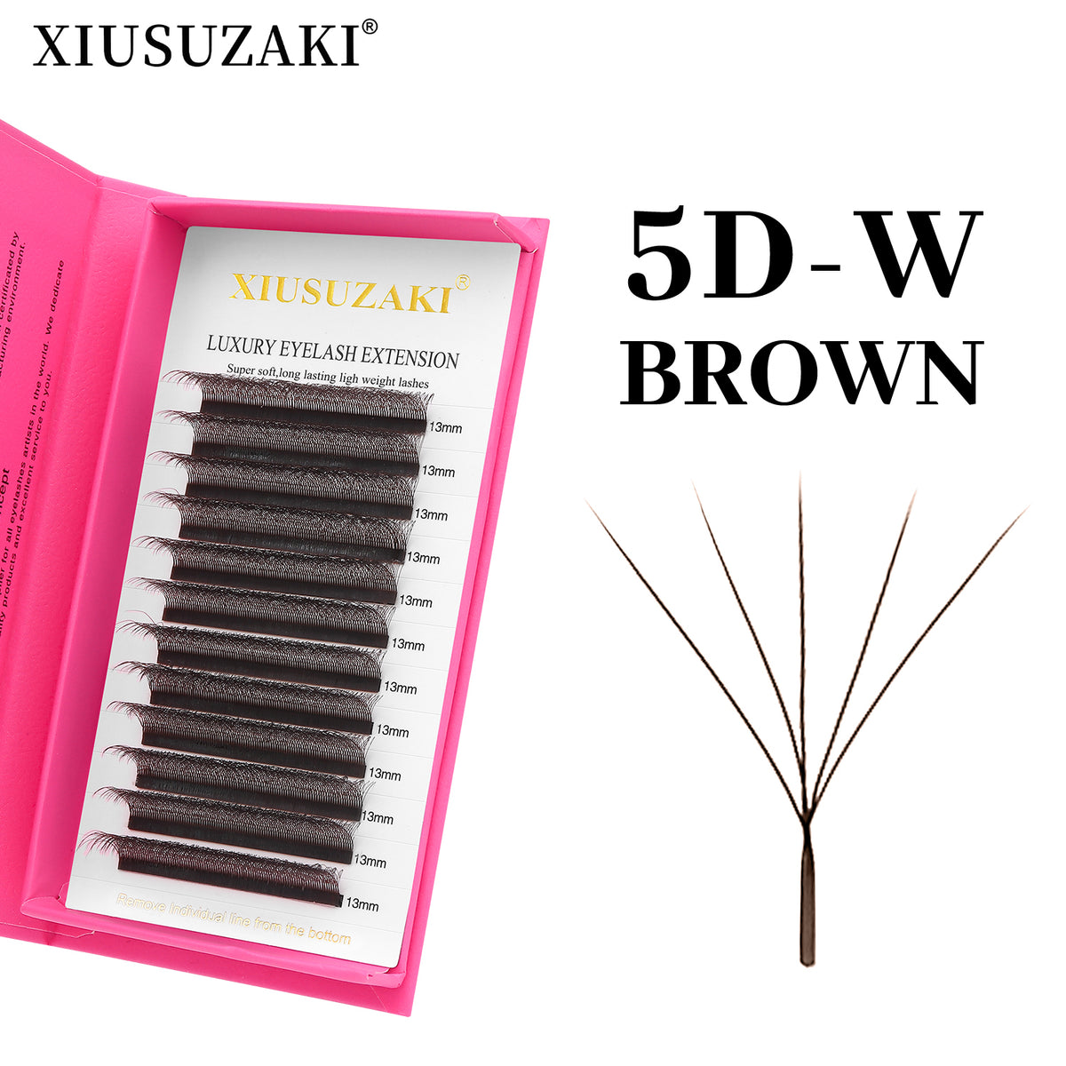 XIUSUZAKI Brown 5D W-Shaped Brown Eyelashes Extensions 5 Tip C/D Curl High Quality Idividual Lash