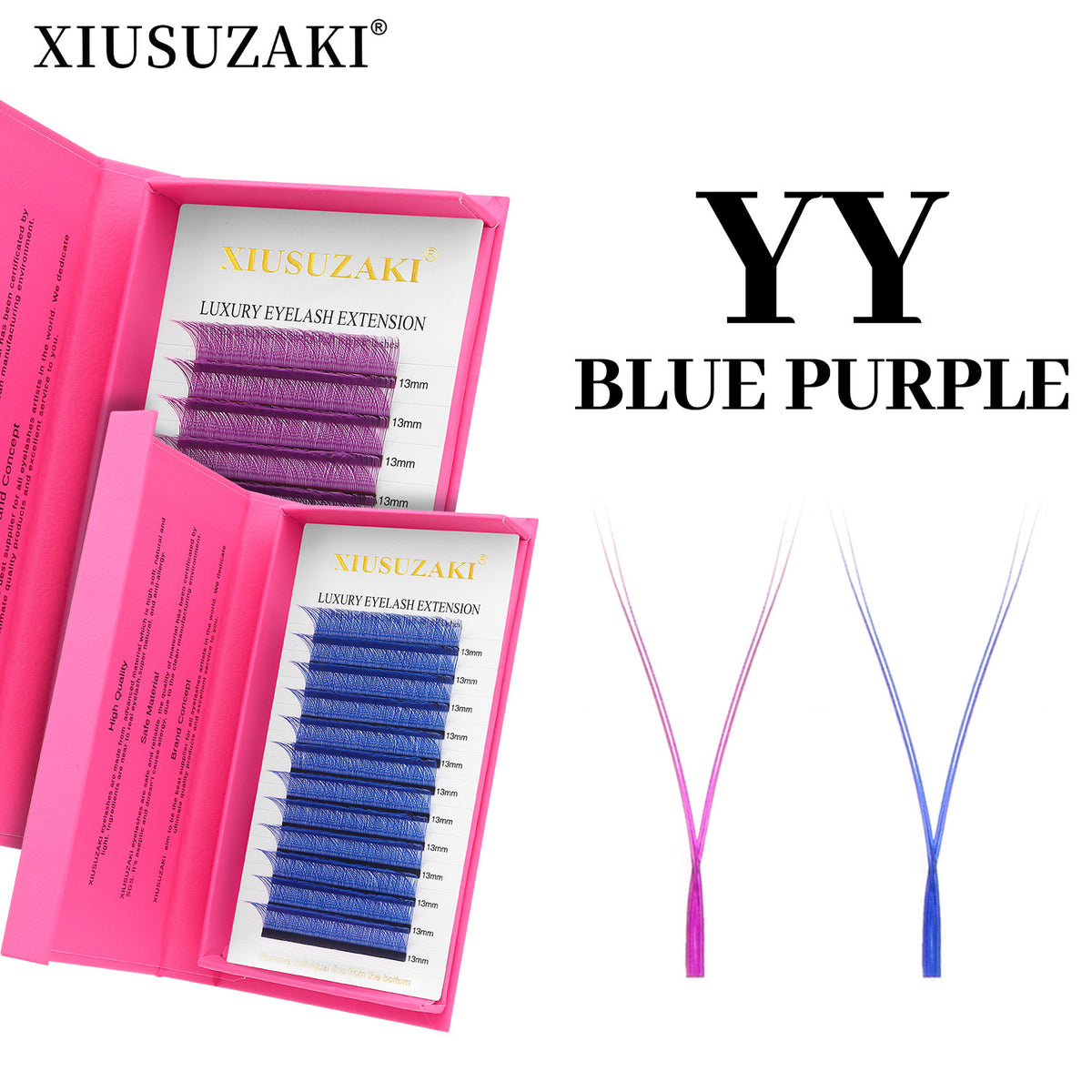 XIUSUZAKI YY Shape Eyelash Extensions Blue Purple Waved carton box Premade Volume Lashes Fluffy Natural