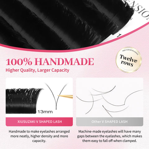 XIUSUZAKI V Shape Hand Woven Premium Soft Light Natural Eyelashes Extension Black  Carton box V shape Eyelash