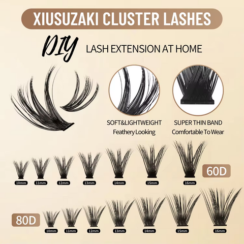 XIUSUZAKI hand made fluffy faux mink cluster lash D Curl Volume Soft Individual Extensions Tray Mink Cluster Lashes